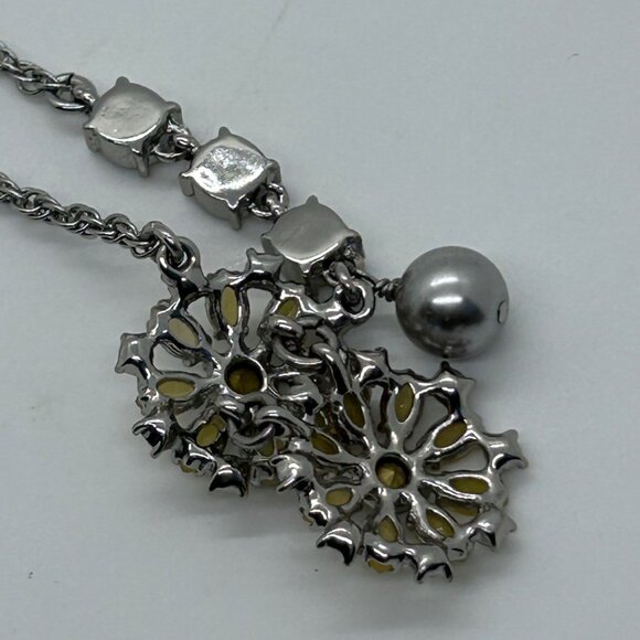 Ann Taylor Vintage Silver Necklace With Yellow Floral Accents & Crystal Details - Picture 15 of 16